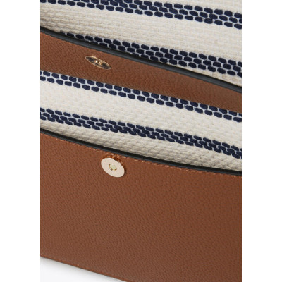 Shopper combinado tejido de rayas y efecto piel  marrón